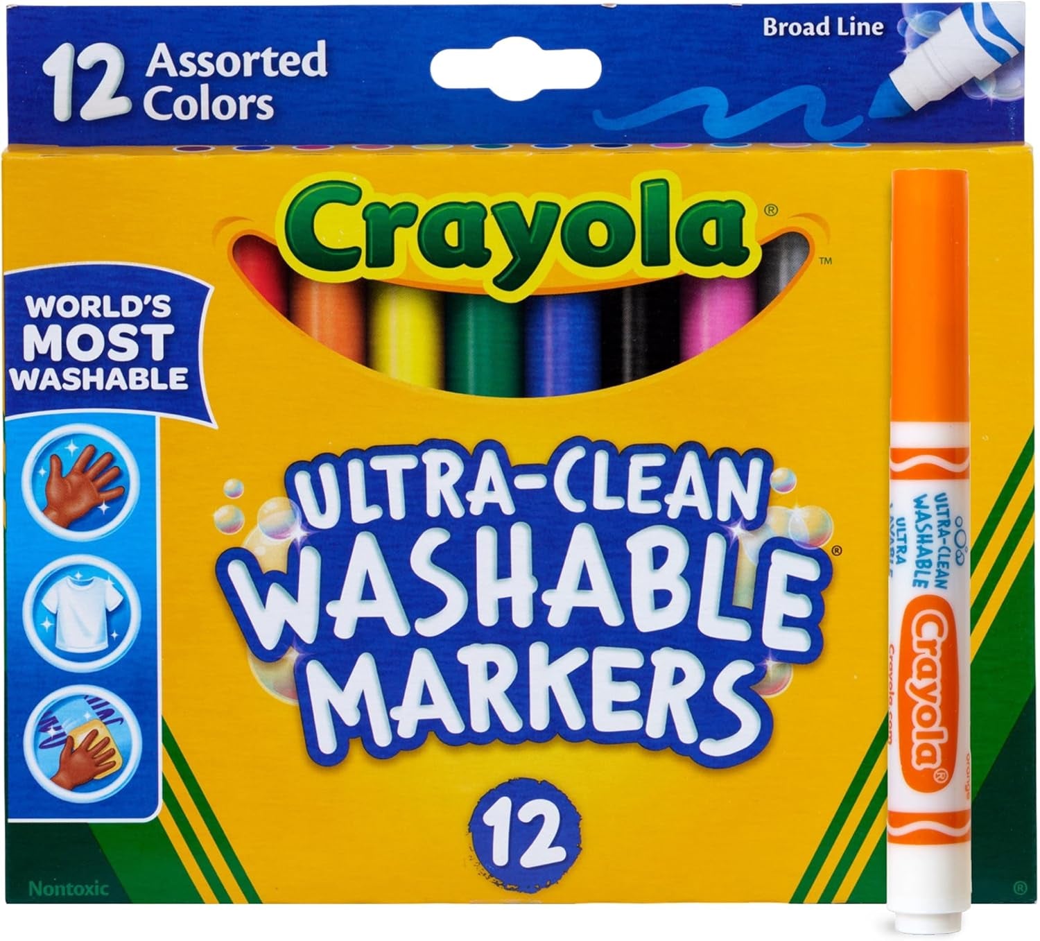 Broad Line Markers (12 Count), Washable Markers for Kids