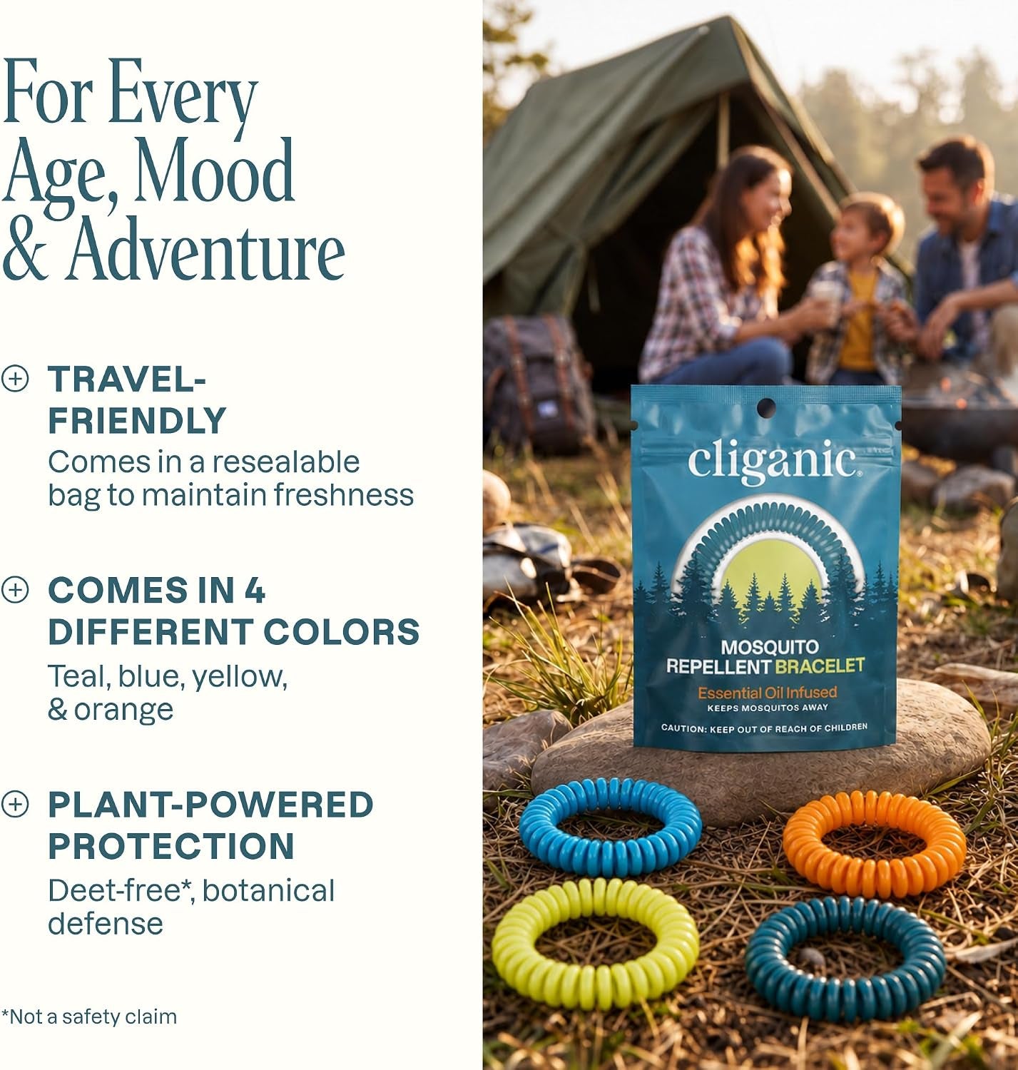 Mosquito Repellent Bracelets for Kids & Adults, Natural, 10 Pack