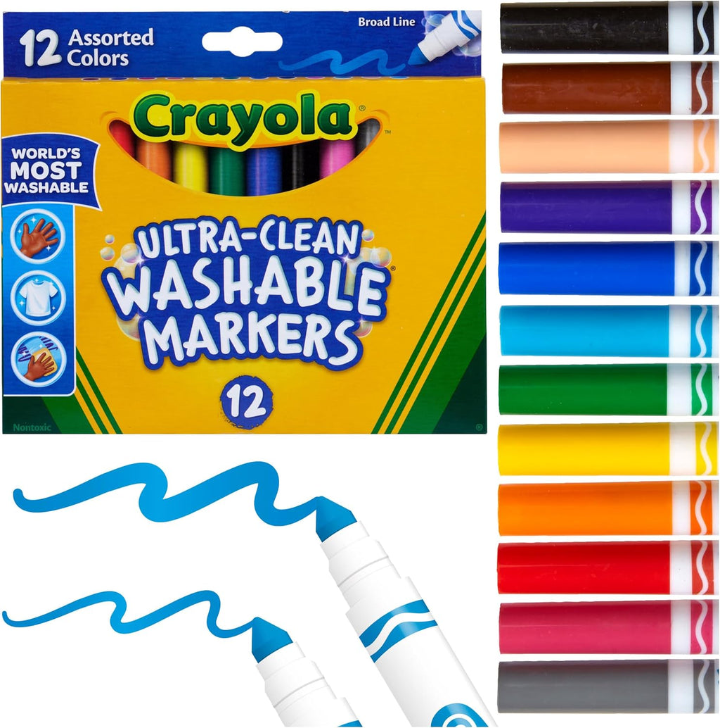 Broad Line Markers (12 Count), Washable Markers for Kids