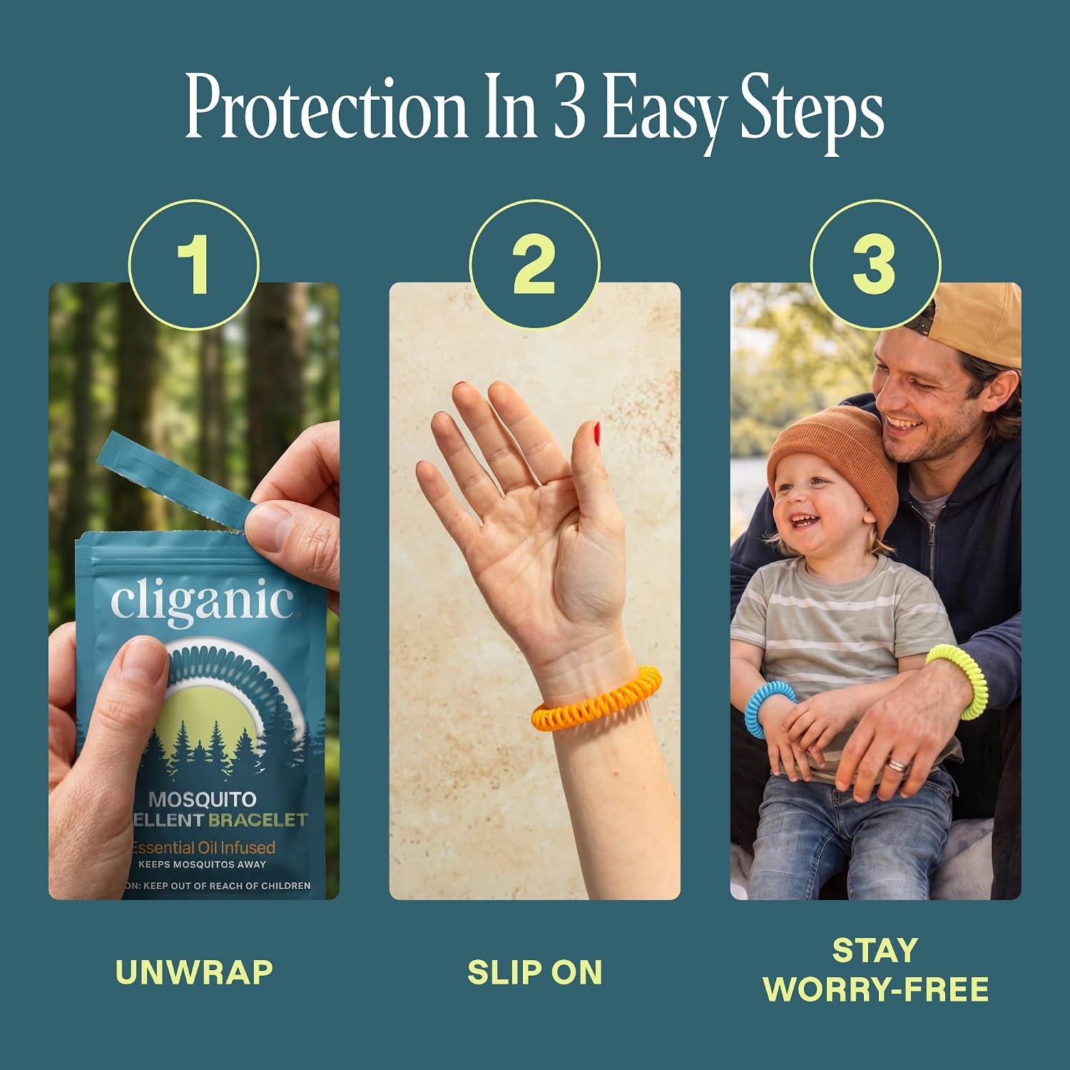 Mosquito Repellent Bracelets for Kids & Adults, Natural, 10 Pack