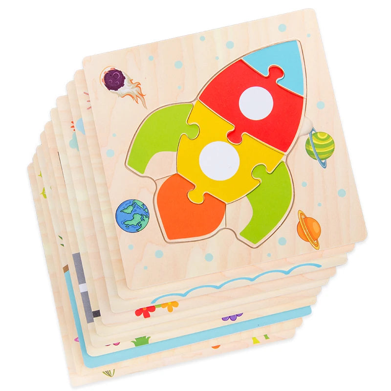 Baby Wooden 3D Puzzles Shapes Learning