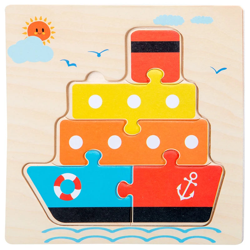 Puzzles en bois 3D pour bébés – Apprendre les formes