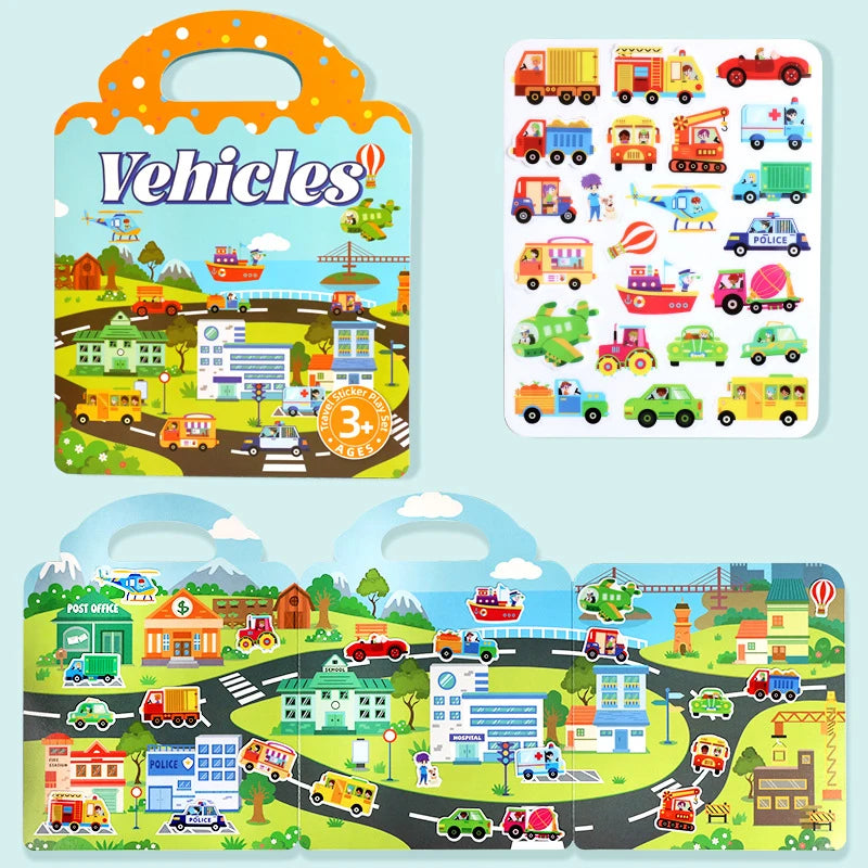 1 Buch Jelly Sticker Book Quiet Book DIY-Spaß für Kinder Szenensticker Wiederholt einkleben Puzzle Sticker Book