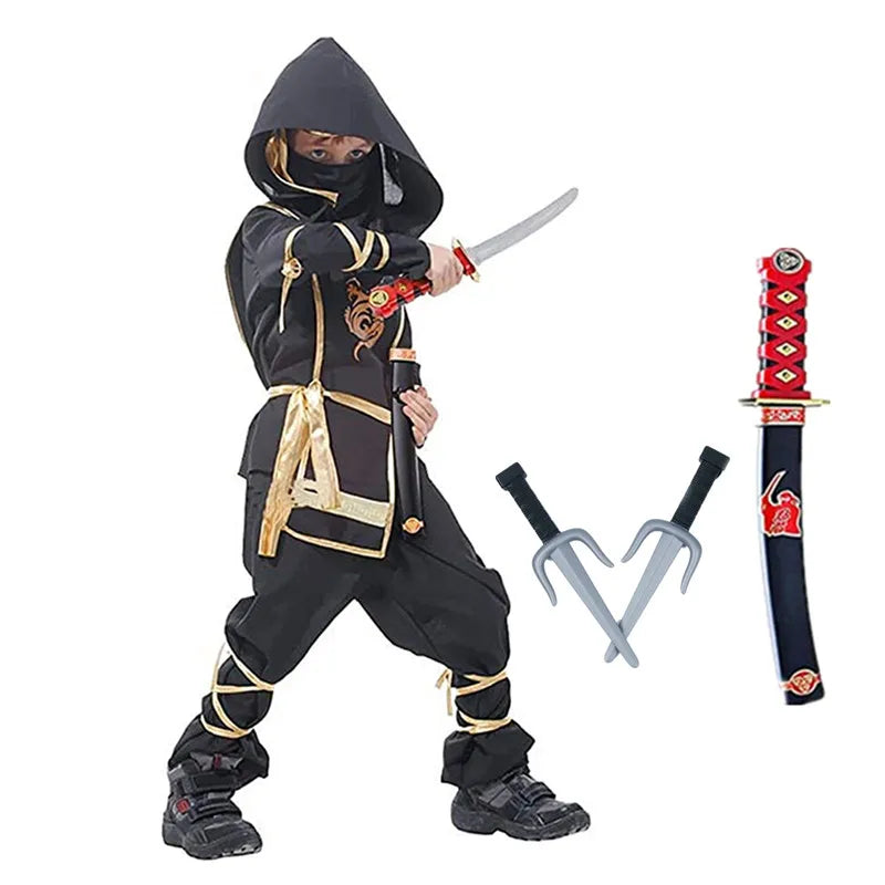 Black Ninja Costume Boy Halloween Japanese Samurai Costume