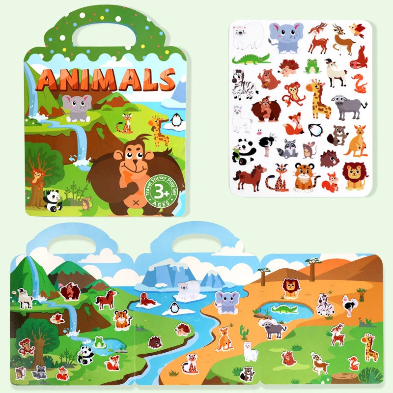 1 Buch Jelly Sticker Book Quiet Book DIY-Spaß für Kinder Szenensticker Wiederholt einkleben Puzzle Sticker Book