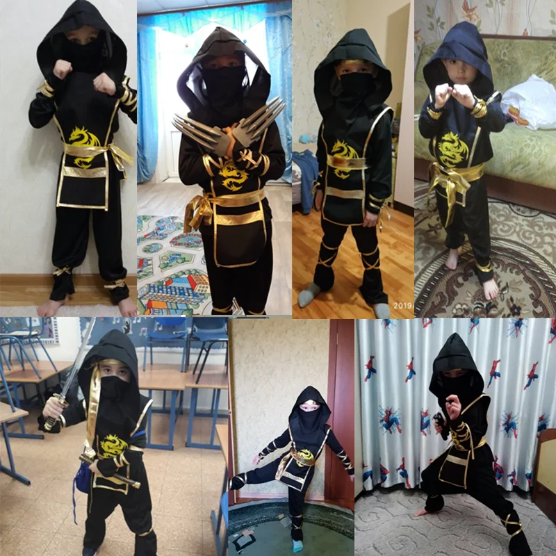 Black Ninja Costume Boy Halloween Japanese Samurai Costume