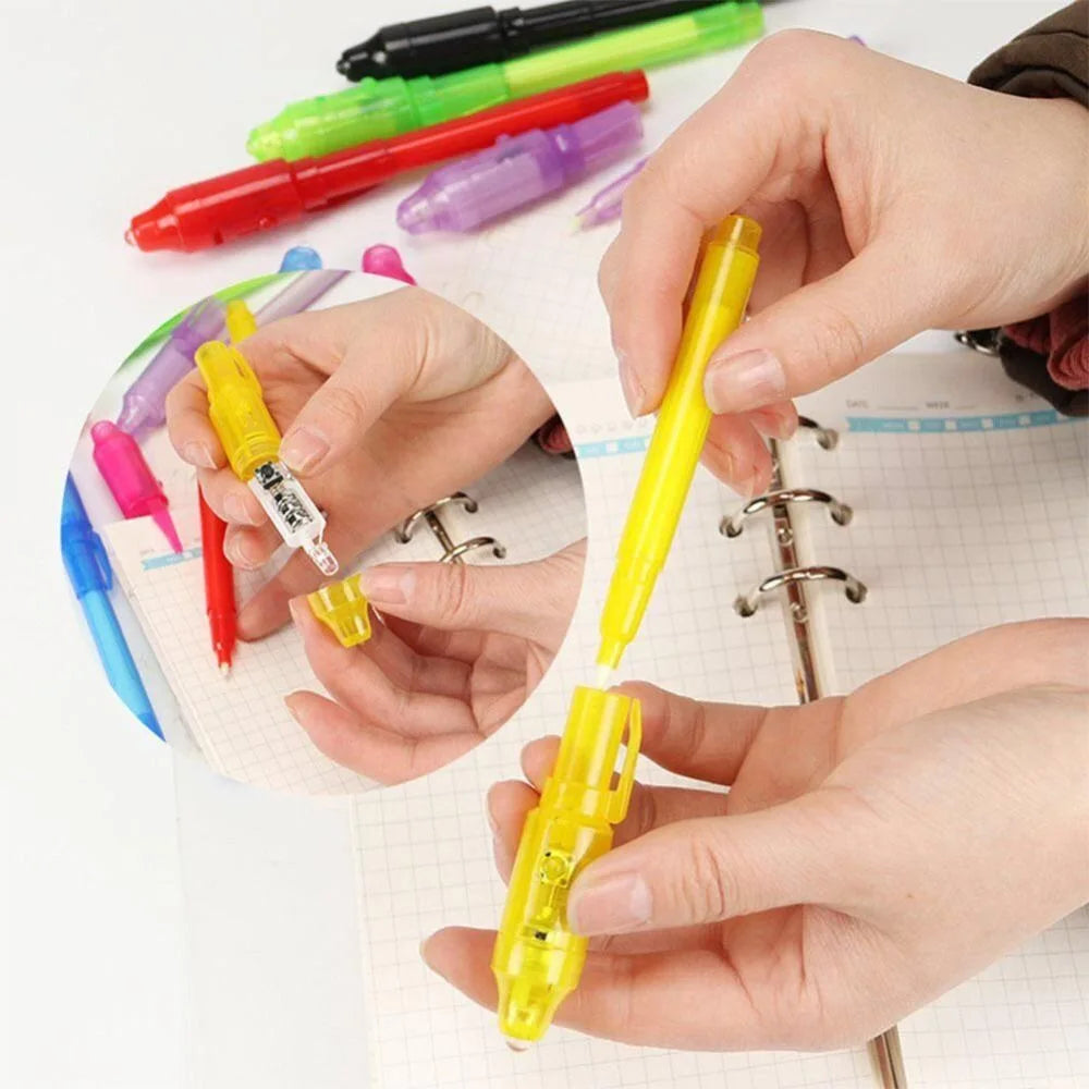 Leuchtender Leuchtstift Magischer Lila 2 in 1 UV-Schwarzlicht-Kombistift zum Zeichnen Unsichtbare Tinte Stift Lernspielzeug für Kinder