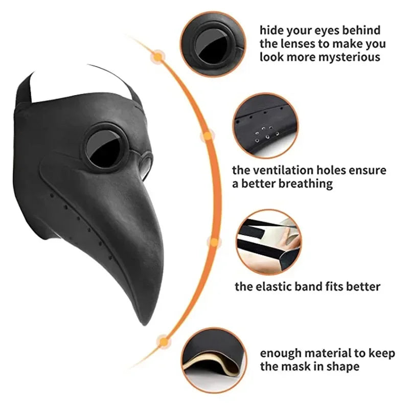 Black Rubber Plague Doctor Mask Costume Halloween Mask