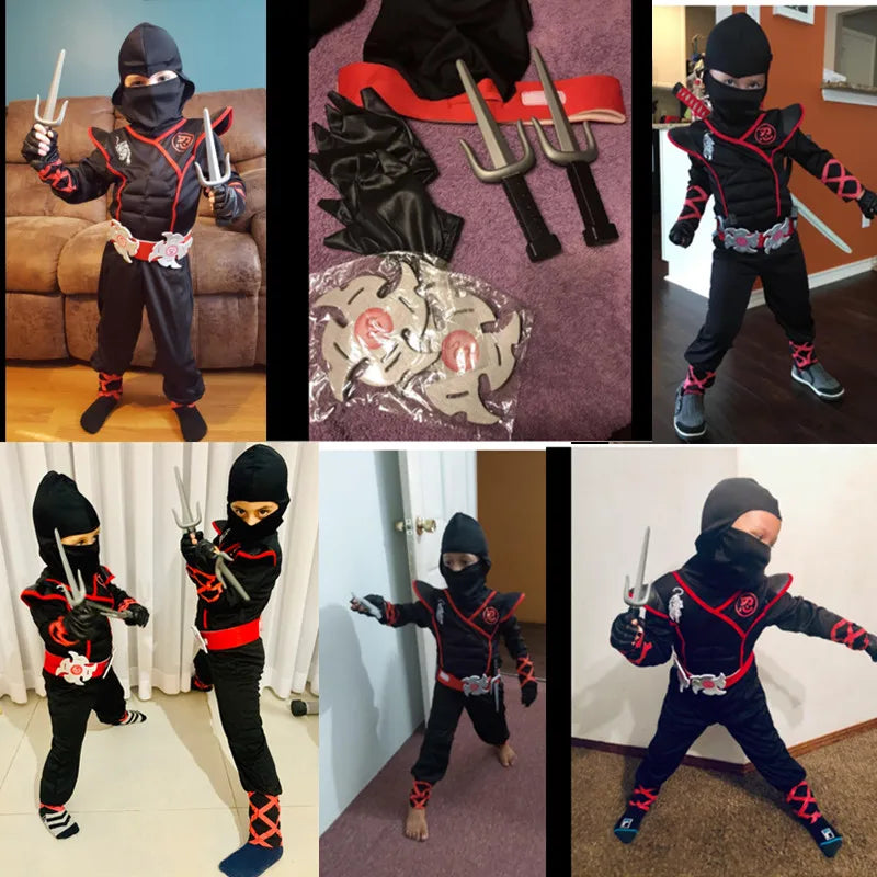 Black Ninja Costume Boy Halloween Japanese Samurai Costume
