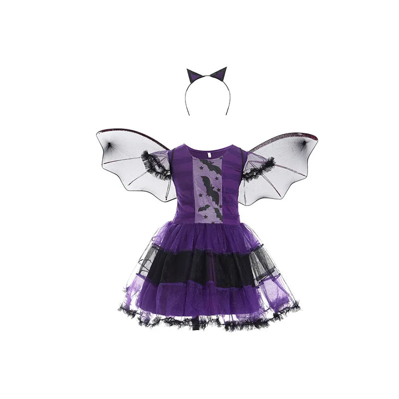 Ensemble de 4 pièces de vêtements de sorcière Robe + Chapeau + Baguette + Sac Déguisement de sorcier pour filles Halloween