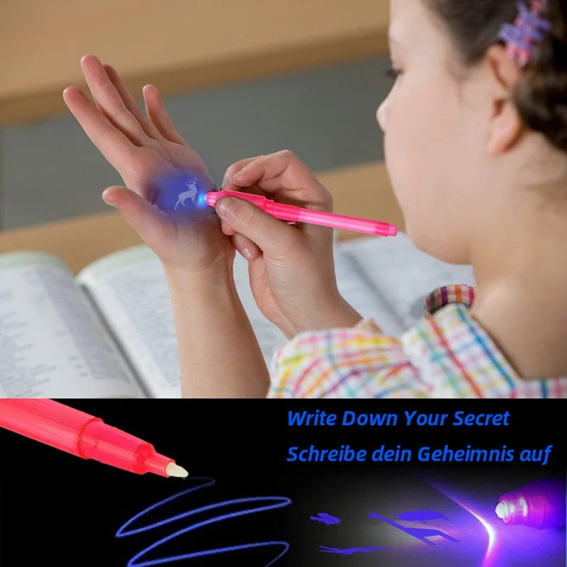Leuchtender Leuchtstift Magischer Lila 2 in 1 UV-Schwarzlicht-Kombistift zum Zeichnen Unsichtbare Tinte Stift Lernspielzeug für Kinder