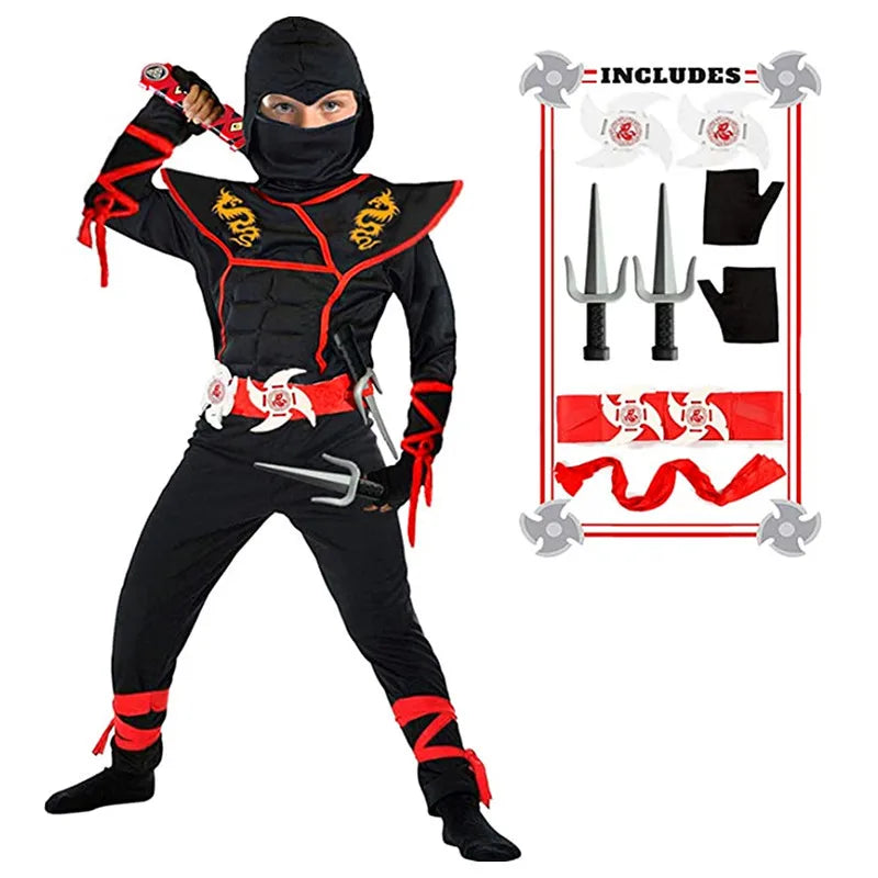Black Ninja Costume Boy Halloween Japanese Samurai Costume