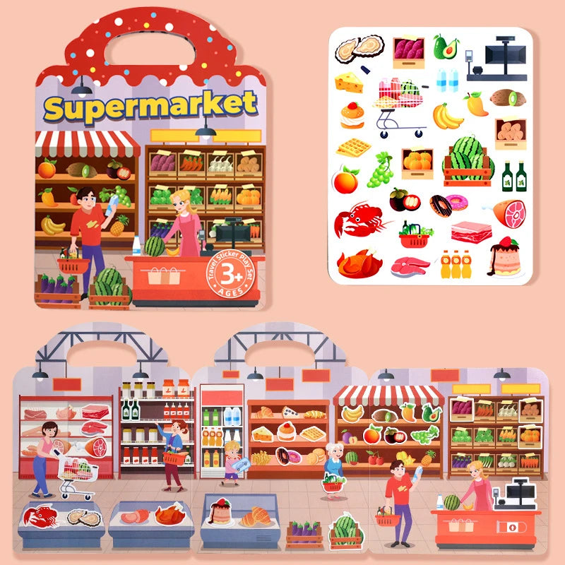 1 Buch Jelly Sticker Book Quiet Book DIY-Spaß für Kinder Szenensticker Wiederholt einkleben Puzzle Sticker Book