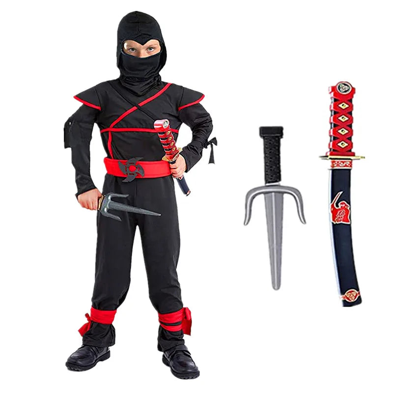 Black Ninja Costume Boy Halloween Japanese Samurai Costume
