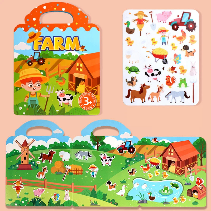 1 Buch Jelly Sticker Book Quiet Book DIY-Spaß für Kinder Szenensticker Wiederholt einkleben Puzzle Sticker Book