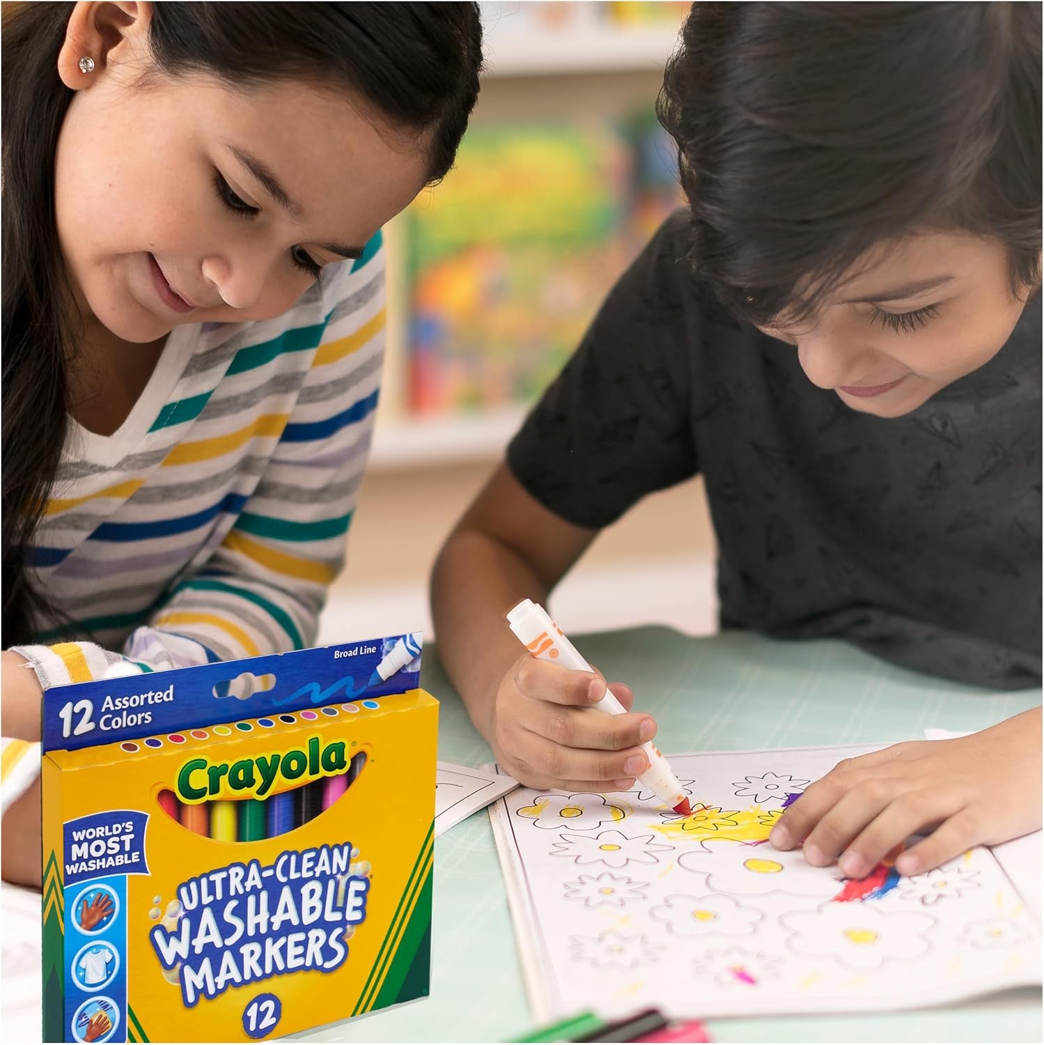 Broad Line Markers (12 Count), Washable Markers for Kids