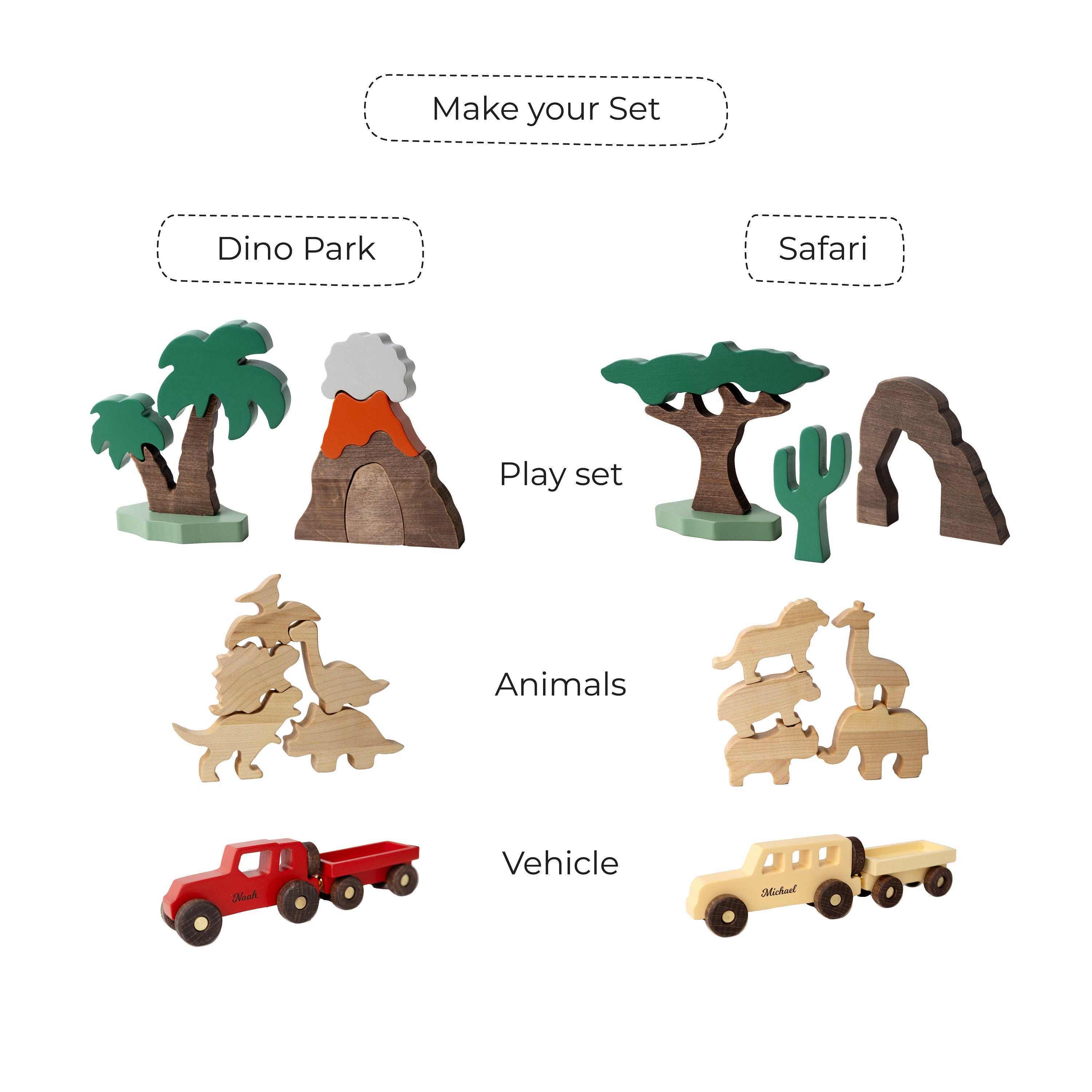 Natural Woodland Animals and Car Toy Set