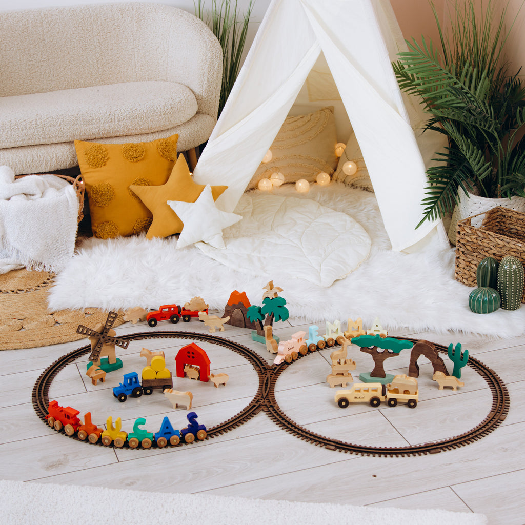 Natural Woodland Animals and Car Toy Set