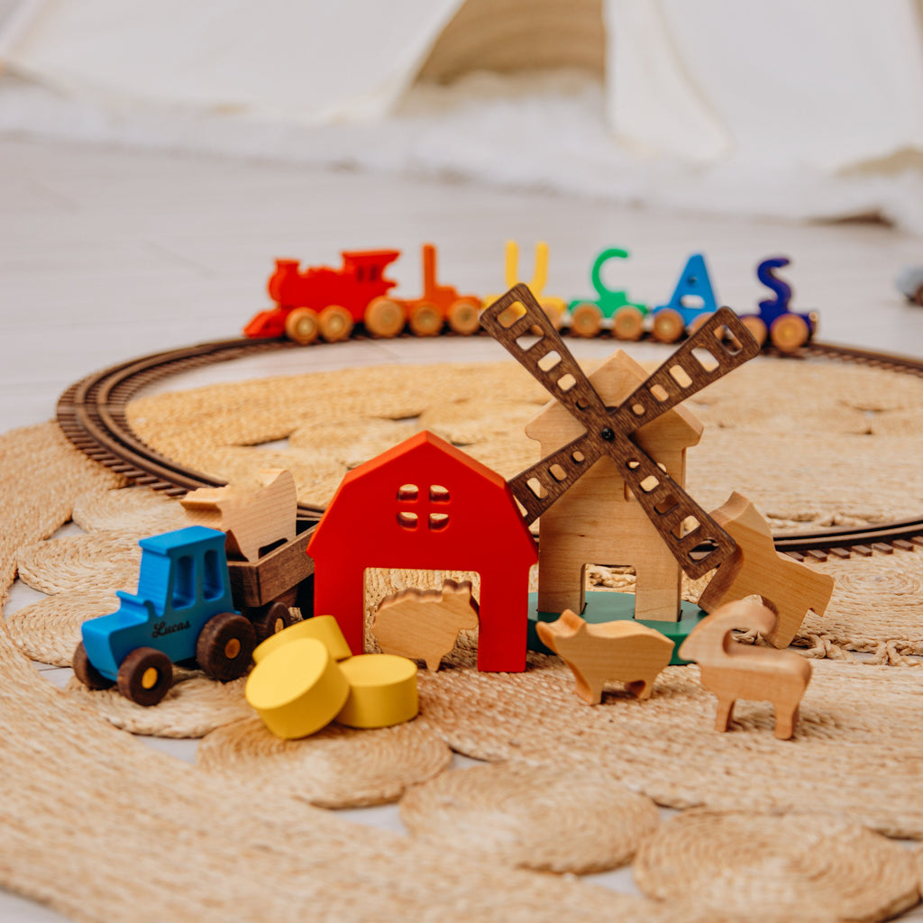 Natural Woodland Animals and Car Toy Set