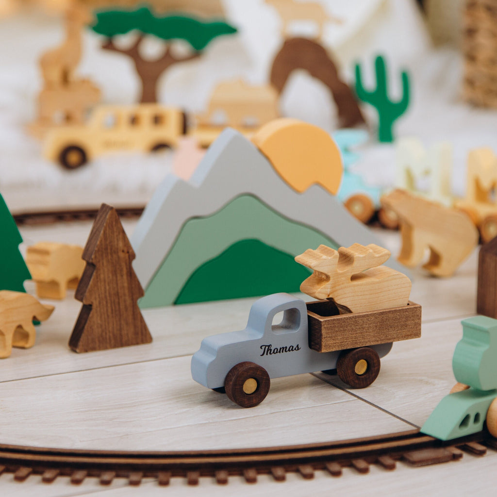 Natural Woodland Animals and Car Toy Set