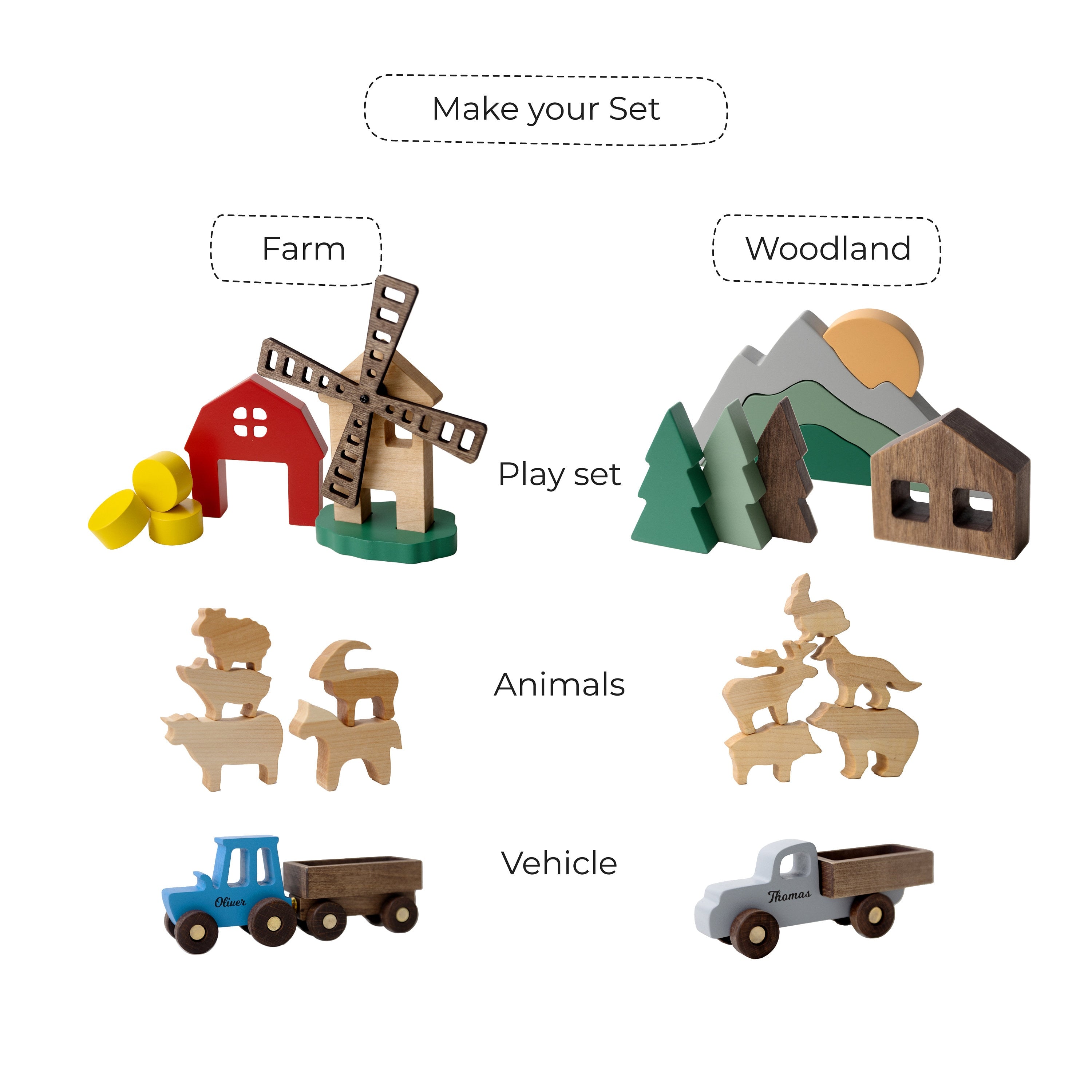 Natural Woodland Animals and Car Toy Set