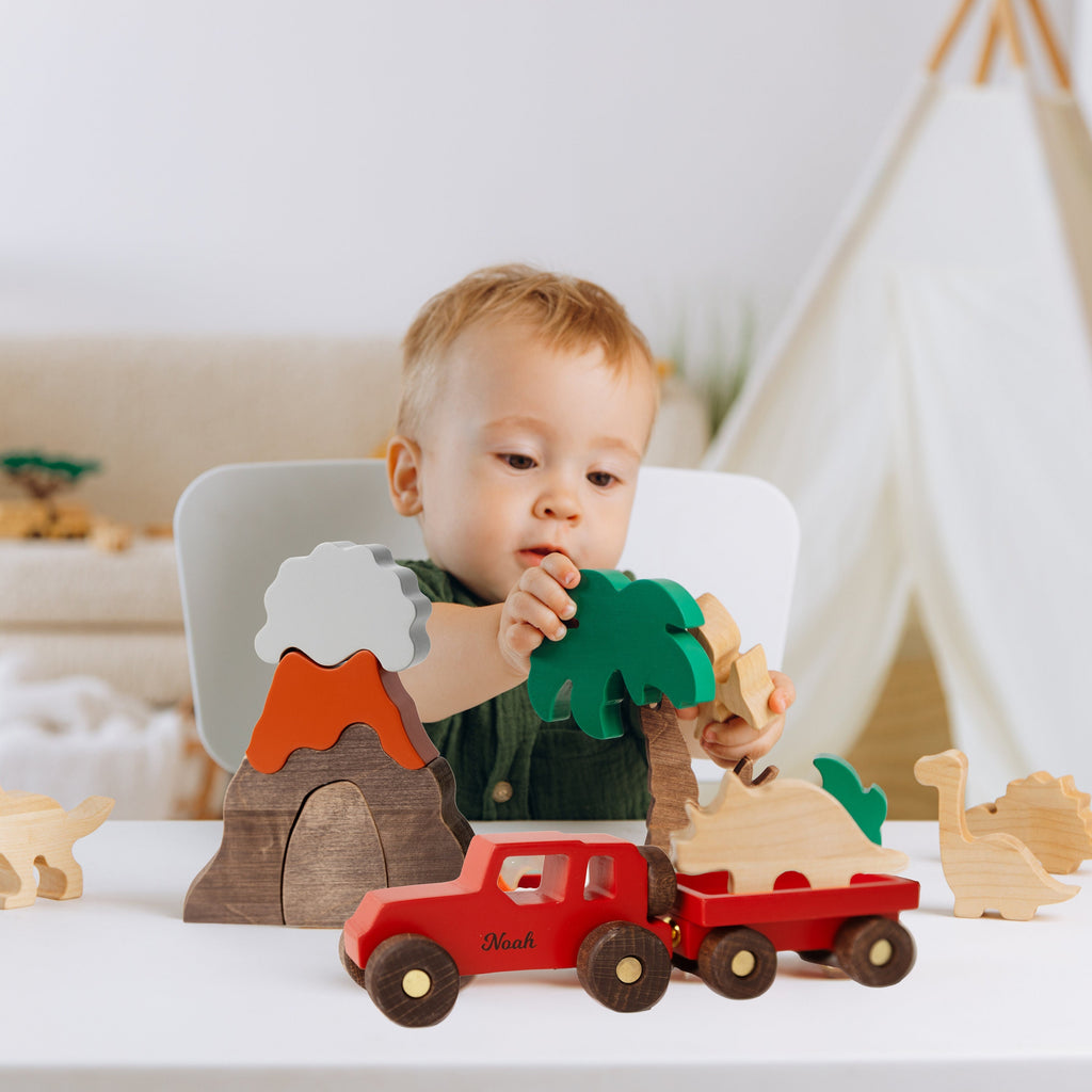 Natural Woodland Animals and Car Toy Set