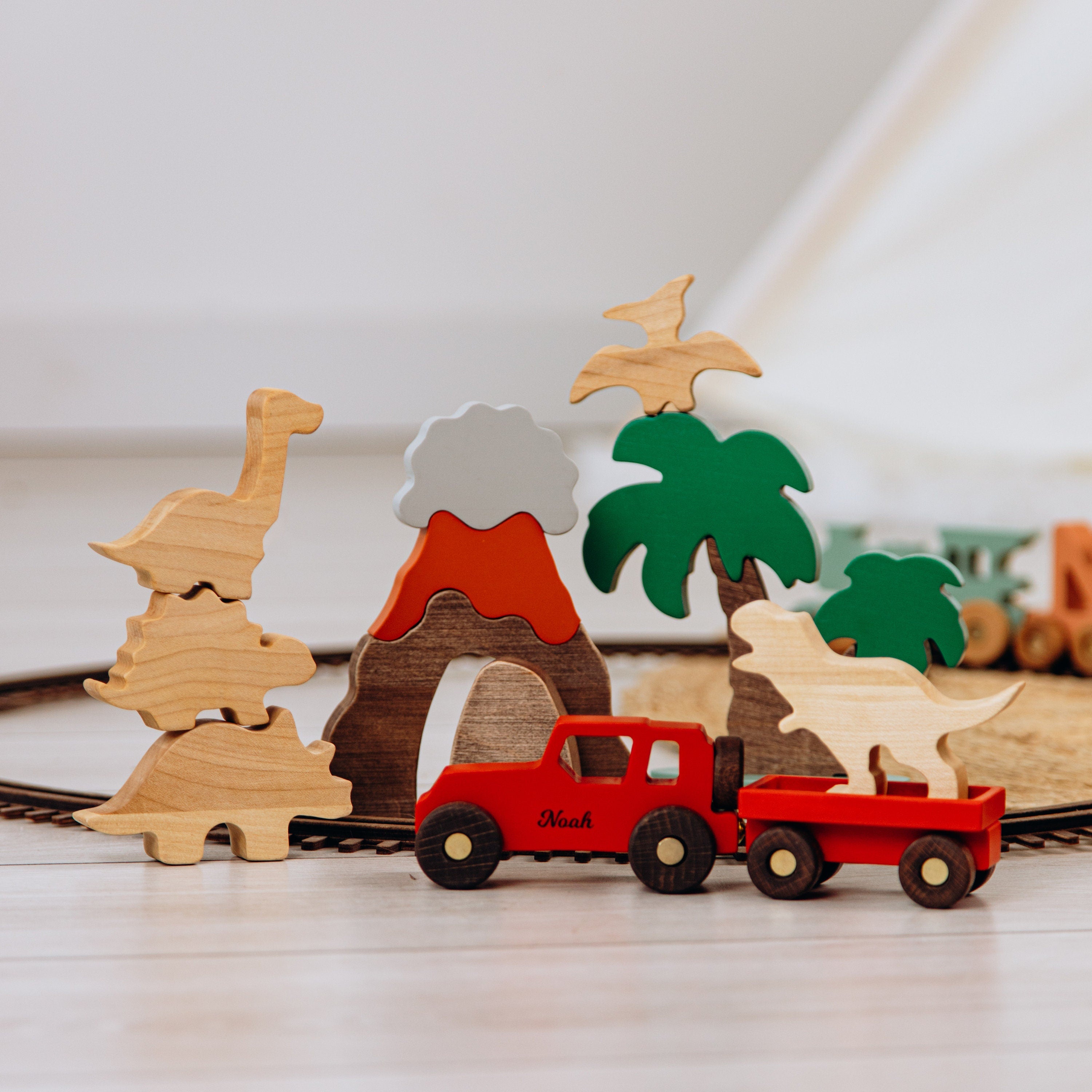 Natural Woodland Animals and Car Toy Set