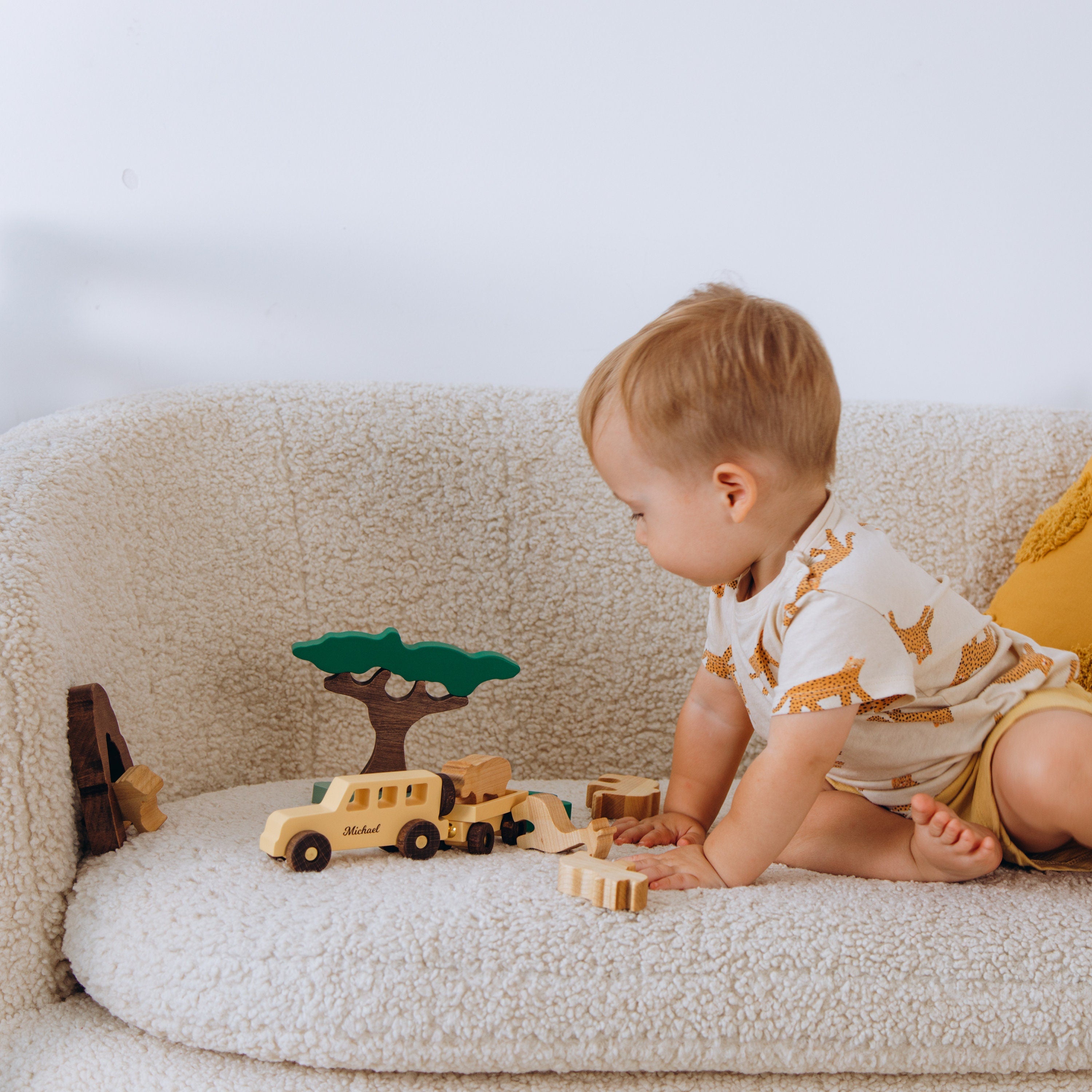 Natural Woodland Animals and Car Toy Set